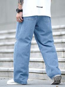 Manfinity Homme Men's Loose-Fit Alphabet Printed Wide Leg Baggy Jeans With Insert Pocket, Casual And Versatile