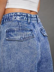 Premium 91% Cotton Denim Baggy Cargo Jeans - Light Wash - View 3
