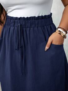 SHEIN LUNE Váy thun eo hình nấm trang trí có túi Plus Size - Màu xanh hải quân - Xem 6