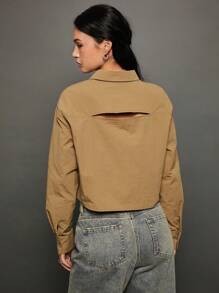 WESTFADE Cut Out Cropped Shirt - Olive Green - View 3