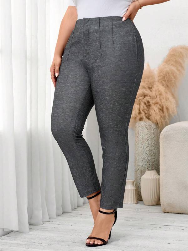 SHEIN Clasi Plus Size Women's Simple Grey Daily Dress Pants In Fall/Winter