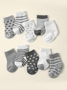 10對寶寶男童全季星紋提花棉襪 - 彩色 - 查看 2