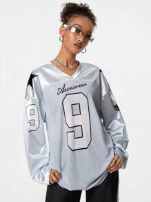 Coolane Women's Fall Game Day Long Sleeve Patchwork Printed Football Jersey T-Shirt,Couple Same Style