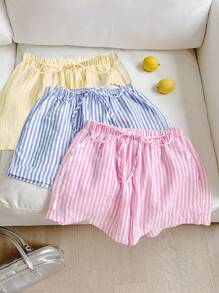Comfortcana Set de 3 piezas de shorts de vacaciones a rayas coloridas para mujeres