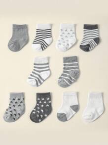 10對寶寶男童全季星紋提花棉襪 - 彩色 - 查看 1