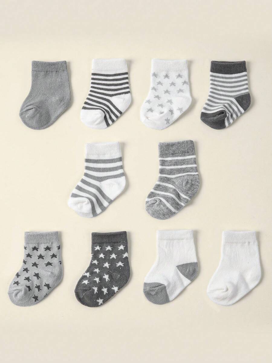 10對寶寶男童全季星紋提花棉襪 - 彩色 - 查看 1