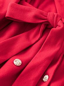 SHEIN Unity Plus Size Elegant Red Double-Breasted Mid-Length Wool Coat - Red - View 4