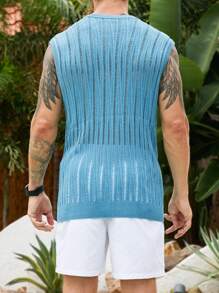 Manfinity RSRT Men Solid Pointelle Knit Top - Blue - View 2