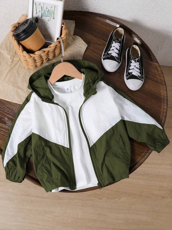 SHEIN Genkimix Kids 1pc Young Boys' Casual Sports Windproof Long Sleeve Jacket, Suitable For Daily Wear, School, Playgrounds, Spring And Summer