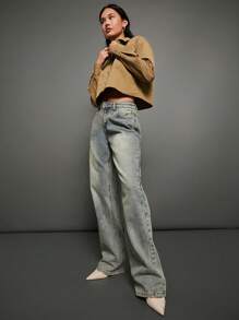 WESTFADE Cut Out Cropped Shirt - Olive Green - View 5