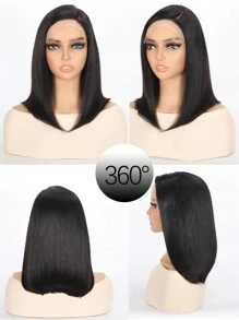 人发假发 Bob T 蕾丝前假发 短款黑色 Bob 假发 人发可佩戴 无胶 C 侧分体 预拔自然发际线假发 女士 - SNatural - 查看 4