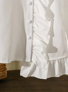 SHEIN Áo sơ mi dài tay đơn giản hàng ngày cho bé gái màu trơn - trắng - Xem 7