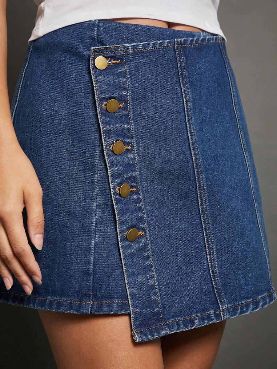 WESTFADE 优质棉质牛仔裹身迷你裙 - 藍色 - 查看 1