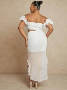 SHEIN Unity Damski top plus size z plisowanym paskiem na ramię, głębokim dekoltem w kształcie litery V i spódnicą z falbanką Elegancki dwuczęściowy komplet