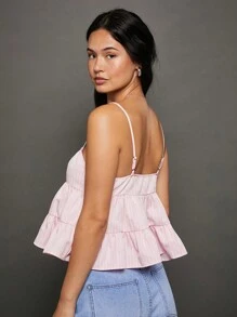 WESTFADE Tiered Babydoll Pink Cropped Cami Top - Pink - View 2