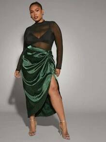 Hauture Plus Asymmetric Gathered Midi Skirt - Green - View 7