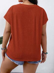 SHEIN LUNE Plus Size Summer Casual Solid Color Texture Batwing Sleeve Shirt