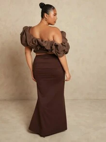 SHEIN Unity Váy Maxi xếp nếp Plus bên hông - Cà phê nâu - Xem 6