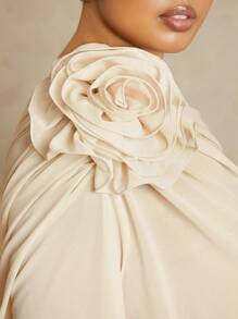 L'Amorae Plus Asymmetric Off Shoulder Shirt With 3D Flower