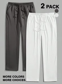 Manfinity VCAY Manfinity Basics 2pcs Men's Knitted Elastic Waist Drawstring Straight Pants, Casual Long Fit For Spring And Autumn Seasonbaggy Pants - Multicolor - View 1