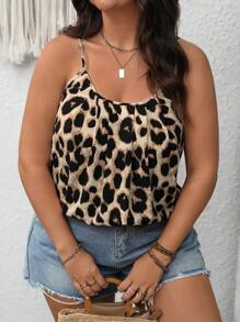 SHEIN LUNE Plus Size Women's Leopard Print Simple Daily Wear Camisole - Brown - View 3