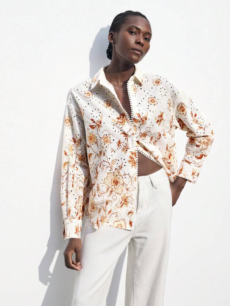 SHEIN Maija Floral Print Drop Shoulder Shirt