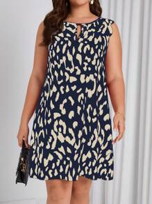 SHEIN Clasi Plus Allover Print Keyhole Neckline Dress - Multicolor - View 4