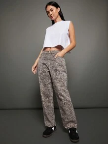 WESTFADE Quần jeans ống đứng họa tiết da báo dài đến mắt cá chân chất liệu denim 98% cotton cao cấp - Nhiều màu - Xem 8