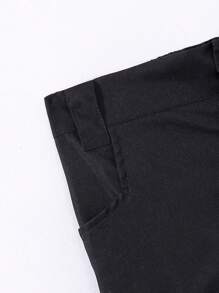 SHEIN Pantalones de trabajo de moda urbana de unicolor con varios bolsillos para niños preadolescentes - Negro - Ver 4