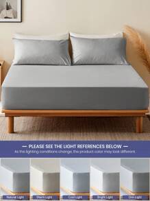 2/3pcs Solid Color Fitted Sheet Set - 1pc Bed Sheet And 1/2pcs Pillowcases, Deep Pocket Mattress Cover, , Soft And Breathable, For All Size Bed -Twin, Full, King, Queen Size Sheet,Fall Decor,Autumn Decor,Room Decor - Light Grey - View 6
