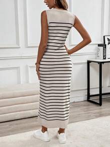 SHEIN LUNE Casual And Comfortable Striped Sleeveless Women's Dress - Khaki - View 2