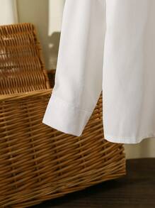 SHEIN Áo sơ mi dài tay đơn giản hàng ngày cho bé gái màu trơn - trắng - Xem 6