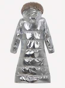 Tween Girl Silver Plush Hat Padded Coat
