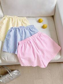Comfortcana Set de 3 piezas de shorts de vacaciones a rayas coloridas para mujeres