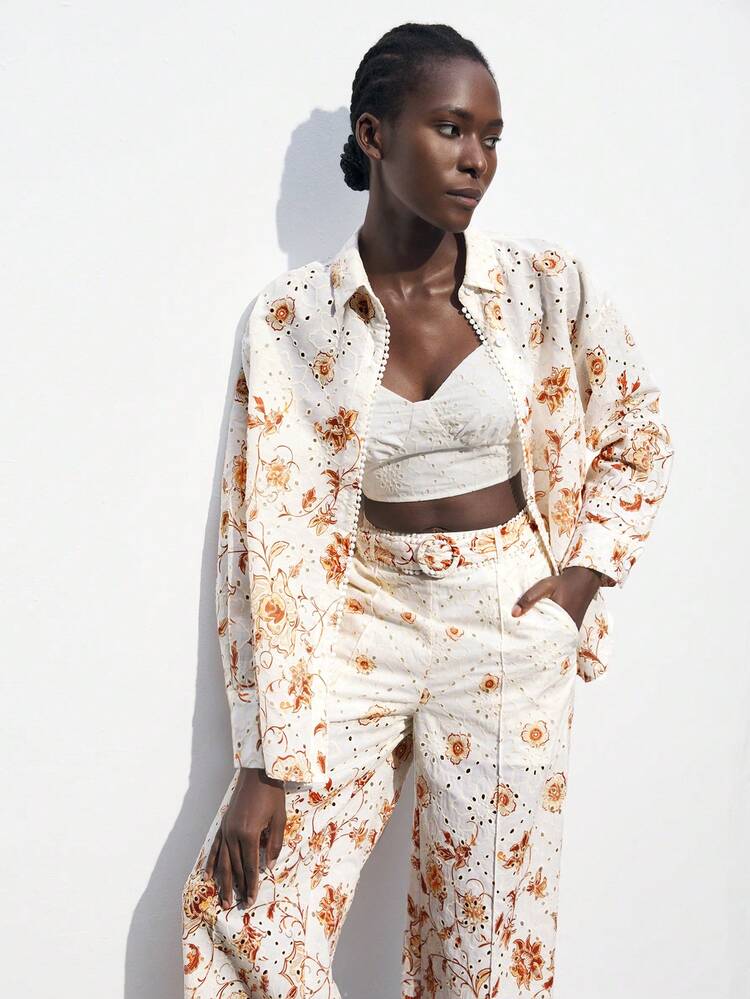 SHEIN Maija Floral Print Drop Shoulder Shirt