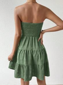 Chiquease 無肩帶多層次下擺洋裝 - 軍綠色 - 查看 2