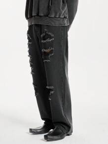 NEON BLANC Men's Distressed Straight Leg Denim Jeans, Woven And Washed - Black - View 1