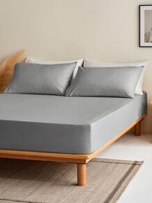 2/3pcs Solid Color Fitted Sheet Set - 1pc Bed Sheet And 1/2pcs Pillowcases, Deep Pocket Mattress Cover, , Soft And Breathable, For All Size Bed -Twin, Full, King, Queen Size Sheet,Fall Decor,Autumn Decor,Room Decor - Light Grey - View 8