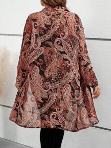 SHEIN Clasi Plus Size Chiffon Printed Open-Front Long Shirt Fall Women Clothes - Multicolor - View 2