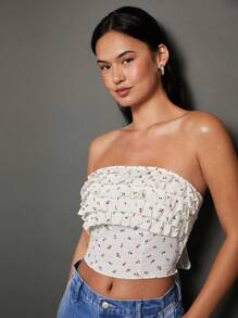 WESTFADE Ruffle Floral Tube Top - White - View 8