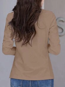 INAWLY 女式纯色长袖 Polo 领休闲 T 恤，春夏 - 棕色 - 查看 2