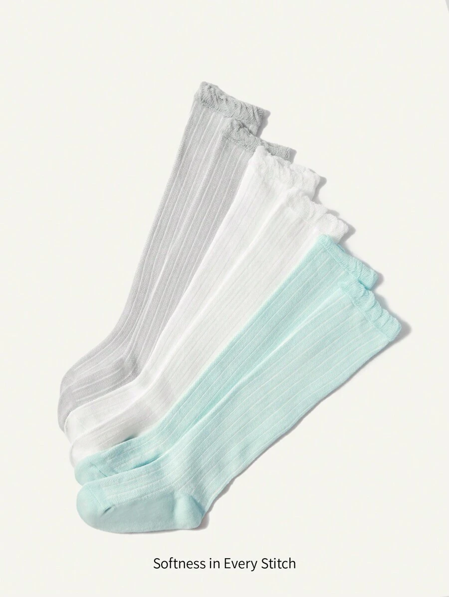 3 Pairs Baby Toddlers' Solid Color Knee-High Socks, Suitable For Daily Wear - Multicolor - View 1