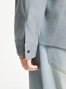 Manfinity VCAY 男士休闲 100% 纯棉牛仔效果宽松长袖衬衫，适合春秋季日常穿着 - 卡其色 - 查看 10