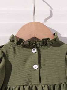 嬰兒女孩優雅、簡潔及舒適的綠色褶紋製造秋冬季節連衣裙 - 軍綠色 - 查看 7