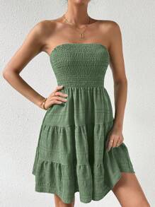 Chiquease 無肩帶多層次下擺洋裝 - 軍綠色 - 查看 4