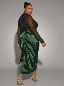 Hauture Plus Asymmetric Gathered Midi Skirt - Green - View 2