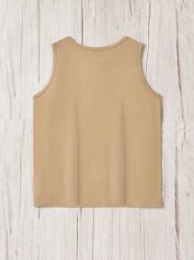 SHEIN LUNE Plus Size Independence Day Printed Round Neck Sleeveless Top For Daily Casual Wear - Khaki - View 2