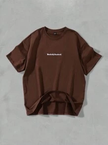 Manfinity EMRG Áo thun nam tay ngắn cổ tròn in chữ mùa hè - Cà phê nâu - Xem 5