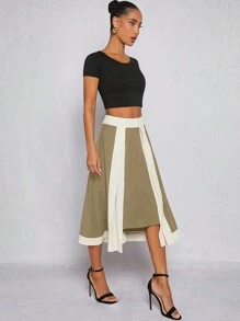 Hauture Women's Contrast Color Simple Daily A-Line Skirt - Multicolor - View 3