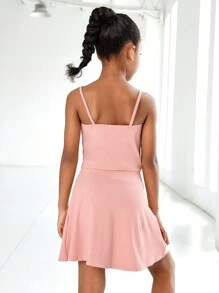 SHEIN 少女瑜伽套裝，彈性、舒適、透氣、排汗運動服，適用於跑步和騎行，時尚簡約 - 粉色 - 查看 2